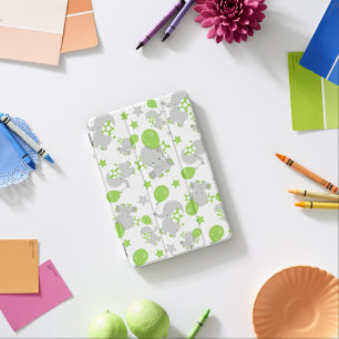 Pattern Of Elephants, Cute Elephants - Green Gray iPad Mini Cover
