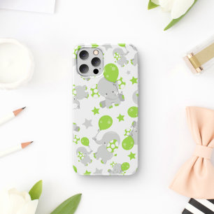 Pattern Of Elephants, Cute Elephants - Green Gray iPhone 17 Case