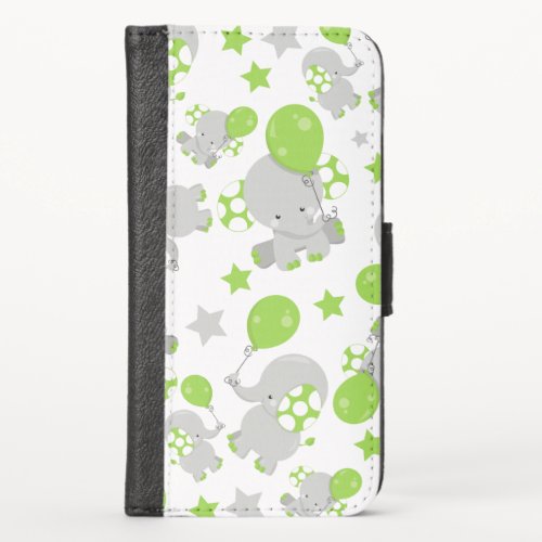 Pattern Of Elephants Cute Elephants _ Green Gray iPhone X Wallet Case