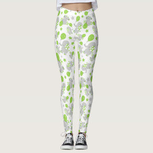 Pattern Of Elephants, Cute Elephants - Green Gray Leggings