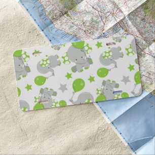 Pattern Of Elephants, Cute Elephants - Green Gray License Plate