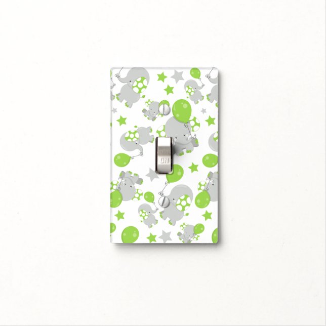 Pattern Of Elephants, Cute Elephants - Green Gray Light Switch Cover (In Situ)