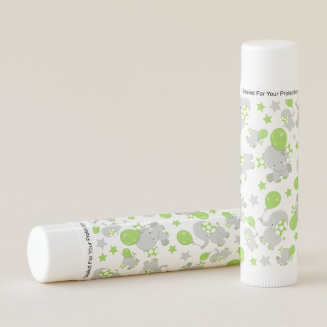 Pattern Of Elephants, Cute Elephants - Green Gray Lip Balm (Front)