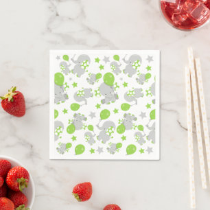 Pattern Of Elephants, Cute Elephants - Green Gray Napkins