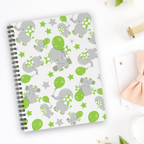 Pattern Of Elephants Cute Elephants _ Green Gray Notebook