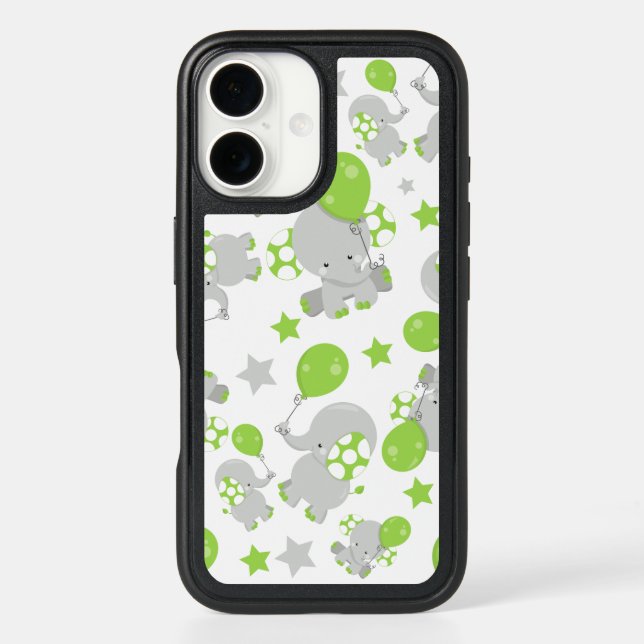 Pattern Of Elephants, Cute Elephants - Green Gray Otterbox iPhone Case (Back)