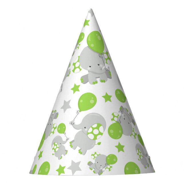 Pattern Of Elephants, Cute Elephants - Green Gray Party Hat (Front)