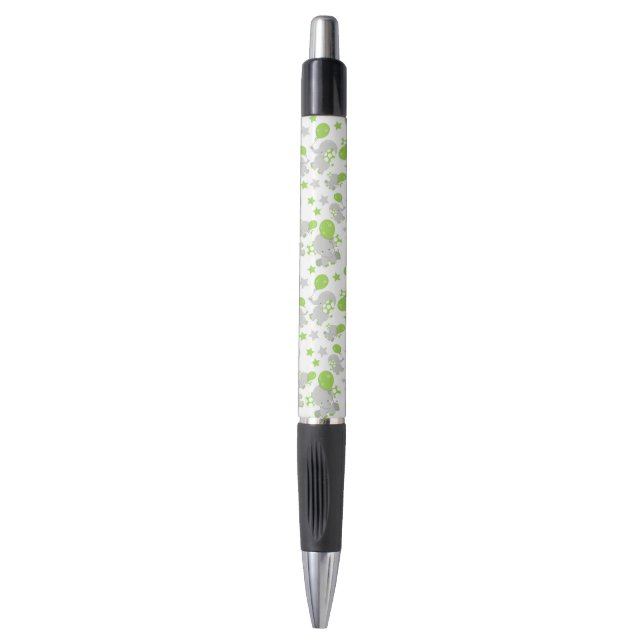 Pattern Of Elephants, Cute Elephants - Green Gray Pen (Front Vertical)