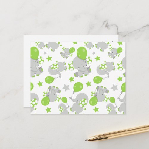 Pattern Of Elephants Cute Elephants _ Green Gray Postcard