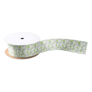 Pattern Of Elephants, Cute Elephants - Green Gray Satin Ribbon