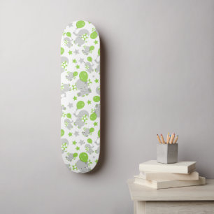Pattern Of Elephants, Cute Elephants - Green Gray Skateboard