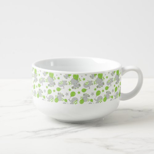 Pattern Of Elephants Cute Elephants _ Green Gray Soup Mug