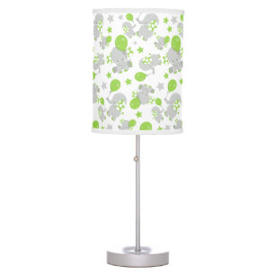 Pattern Of Elephants, Cute Elephants - Green Gray Table Lamp