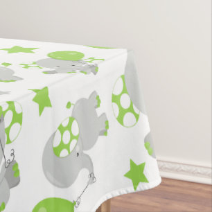 Pattern Of Elephants, Cute Elephants - Green Gray Tablecloth