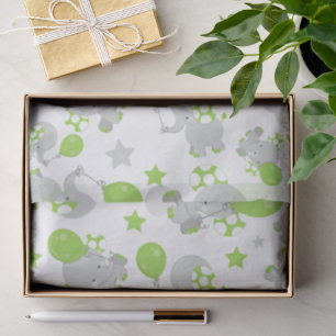 Pattern Of Elephants, Cute Elephants - Green Gray Tissue Paper