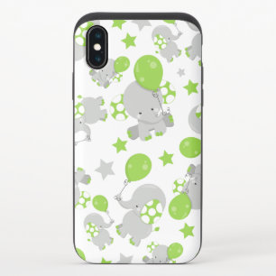 Pattern Of Elephants, Cute Elephants - Green Gray iPhone X Slider Case