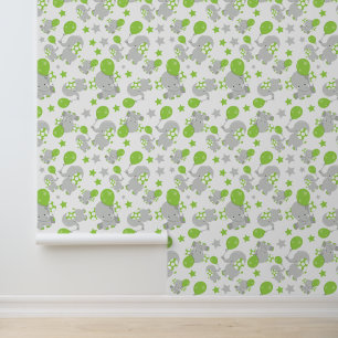 Pattern Of Elephants, Cute Elephants - Green Gray Wallpaper