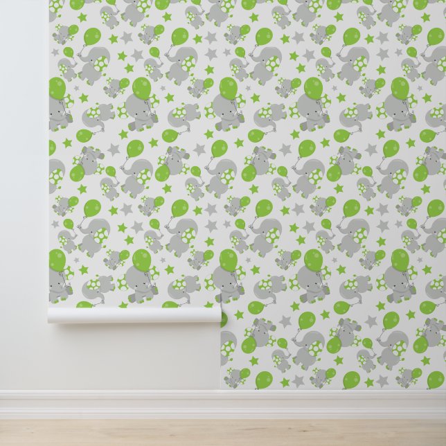 Pattern Of Elephants, Cute Elephants - Green Gray Wallpaper (Application)