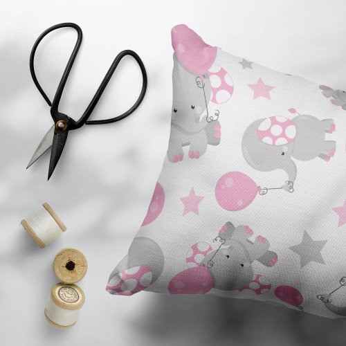 Pattern Of Elephants Cute Elephants _ Pink Gray Accent Pillow