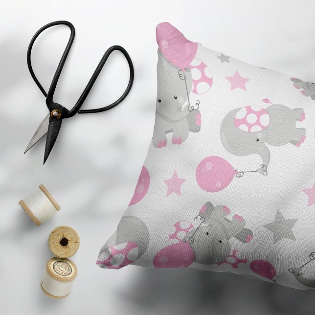 Pattern Of Elephants, Cute Elephants - Pink Gray Accent Pillow (Creator Uploaded)