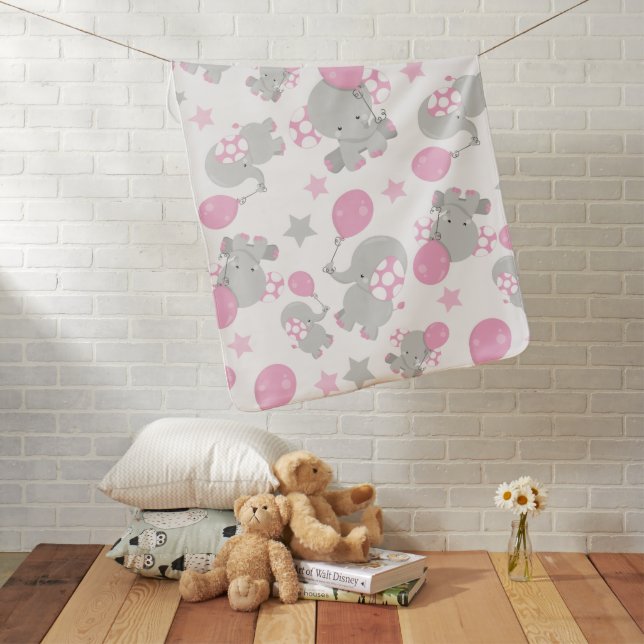 Pattern Of Elephants, Cute Elephants - Pink Gray Baby Blanket (In Situ)