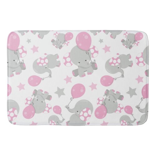 Pattern Of Elephants Cute Elephants _ Pink Gray Bath Mat