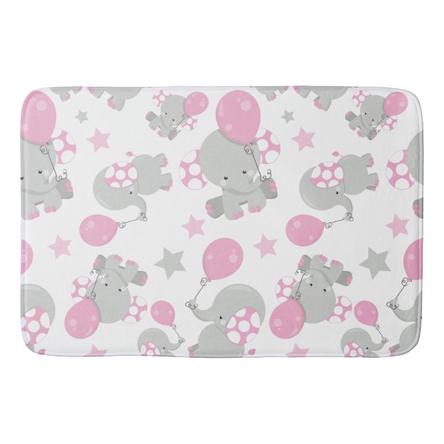 Pattern Of Elephants, Cute Elephants - Pink Gray Bath Mat (Front)