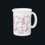 Pattern Of Elephants, Cute Elephants - Pink Gray Beverage Pitcher<br><div class="desc">Cute,  fun and adorable pattern with elephants,  balloons and stars. Modern and trendy gift,  perfect for the elephant lover in your life.</div>