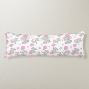 Pattern Of Elephants, Cute Elephants - Pink Gray Body Pillow