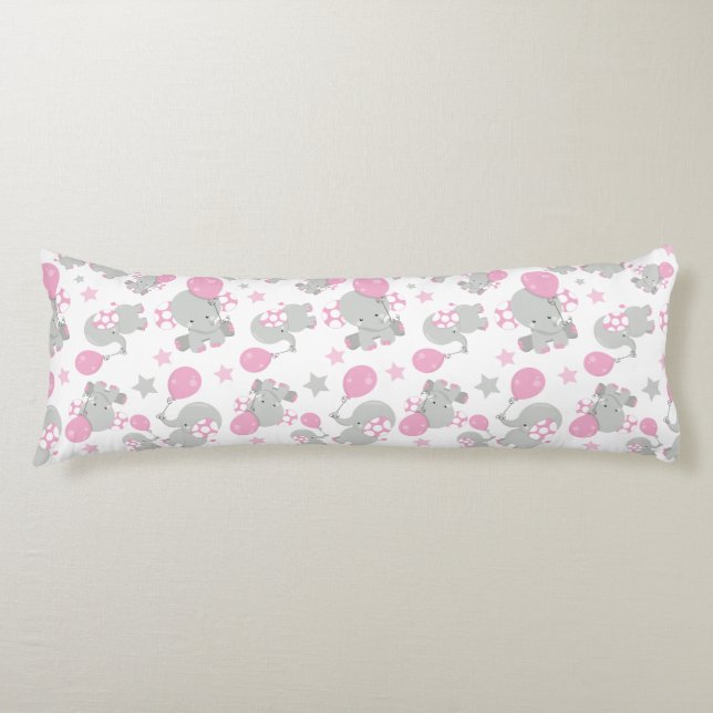 Pattern Of Elephants, Cute Elephants - Pink Gray Body Pillow (Front)