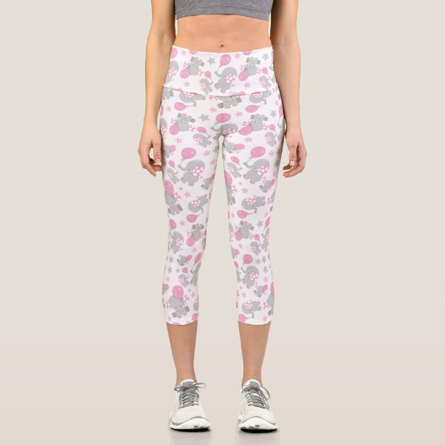 Pattern Of Elephants, Cute Elephants - Pink Gray Capri Leggings (Front)