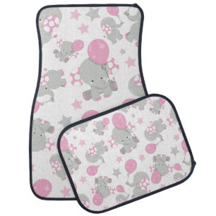 Pattern Of Elephants, Cute Elephants - Pink Gray Car Floor Mat