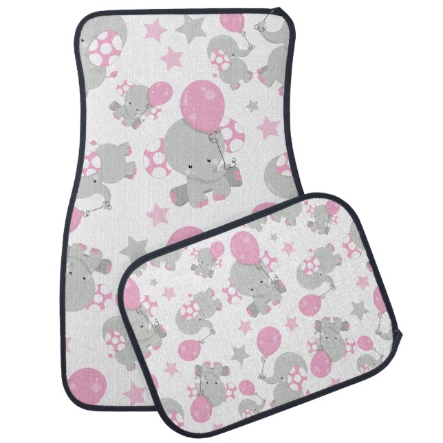 Pattern Of Elephants, Cute Elephants - Pink Gray Car Floor Mat (Set)
