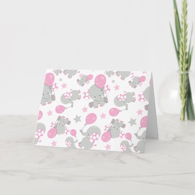 Pattern Of Elephants, Cute Elephants - Pink Gray Card (Front)