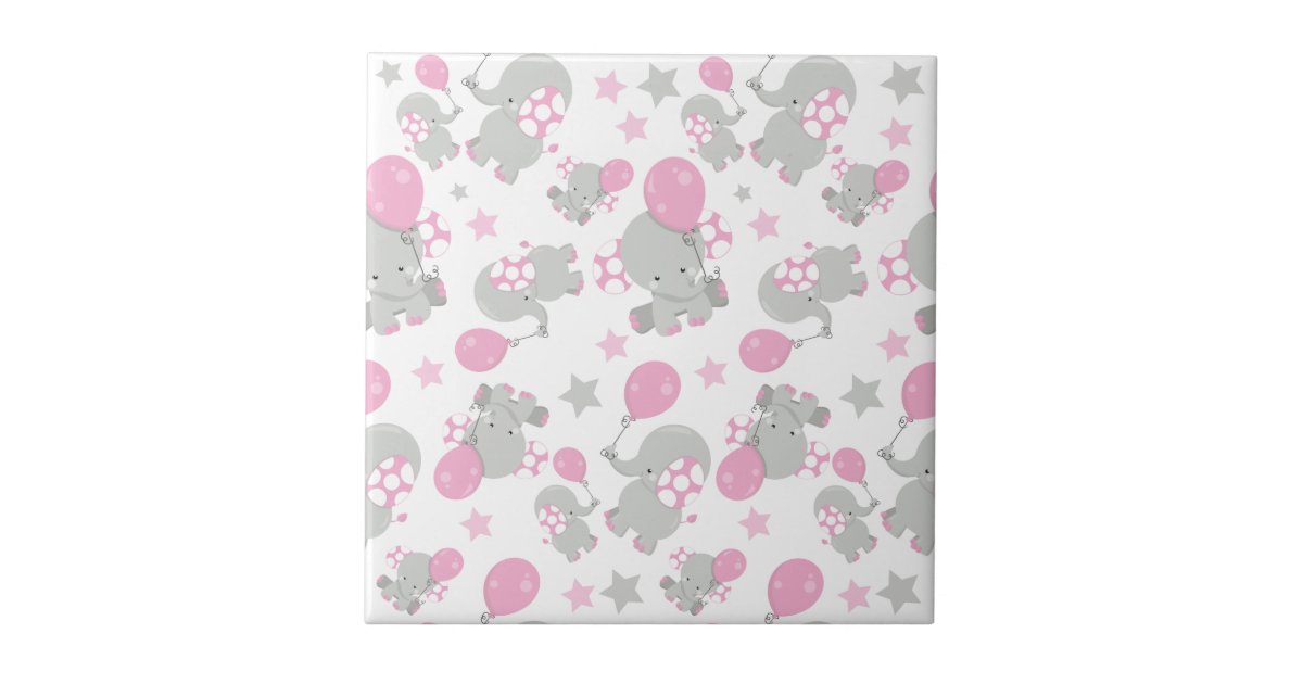 Pattern Of Elephants, Cute Elephants - Pink Gray Ceramic Tile | Zazzle