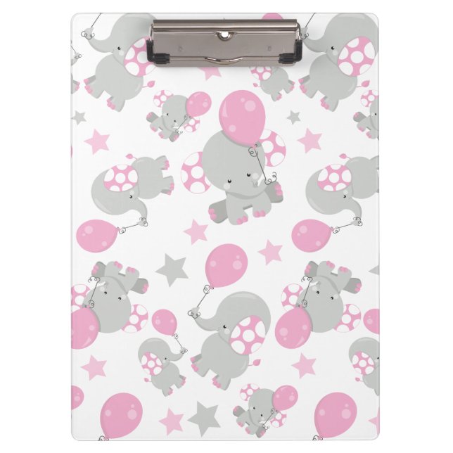 Pattern Of Elephants, Cute Elephants - Pink Gray Clipboard (Front)