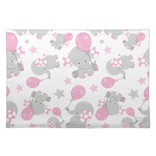 Pattern Of Elephants Cute Elephants _ Pink Gray Cloth Placemat