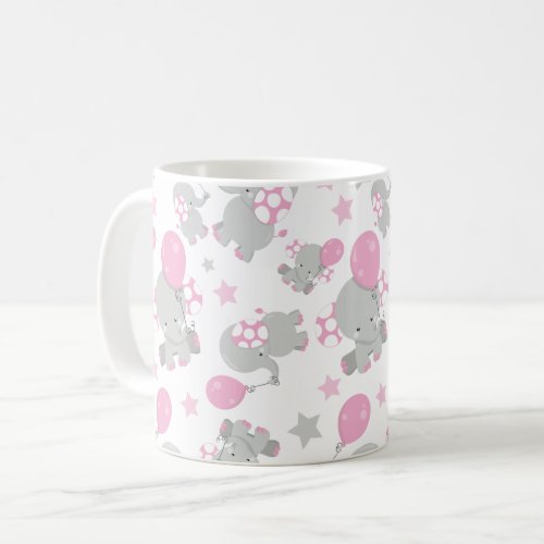 Pattern Of Elephants Cute Elephants _ Pink Gray Coffee Mug