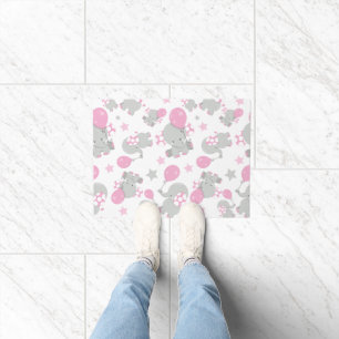 Pattern Of Elephants, Cute Elephants - Pink Gray Doormat