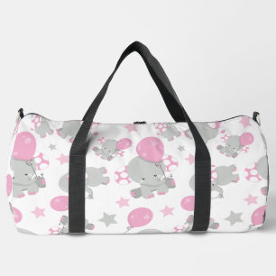 Pattern Of Elephants, Cute Elephants - Pink Gray Duffle Bag