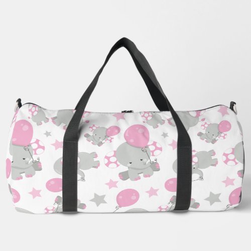 Pattern Of Elephants Cute Elephants _ Pink Gray Duffle Bag