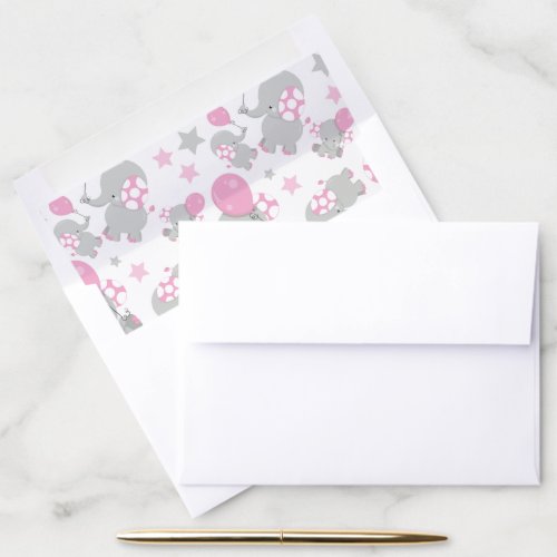 Pattern Of Elephants Cute Elephants _ Pink Gray Envelope Liner