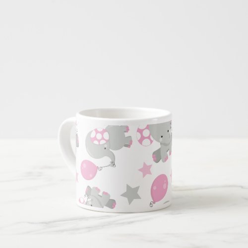 Pattern Of Elephants Cute Elephants _ Pink Gray Espresso Cup
