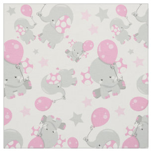 Pattern Of Elephants, Cute Elephants - Pink Gray Fabric