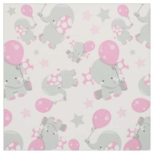 Pattern Of Elephants Cute Elephants _ Pink Gray Fabric