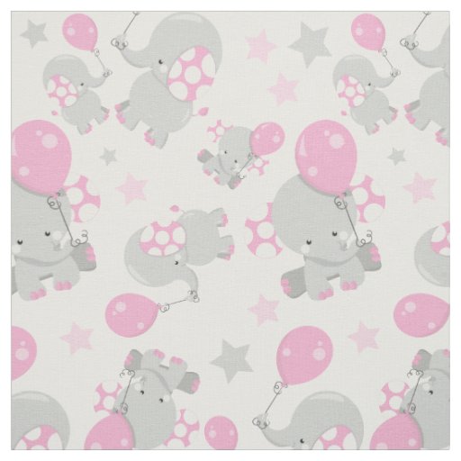 Pattern Of Elephants, Cute Elephants - Pink Gray Fabric