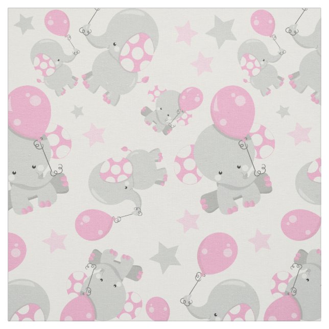 Pattern Of Elephants, Cute Elephants - Pink Gray Fabric (Swatch)