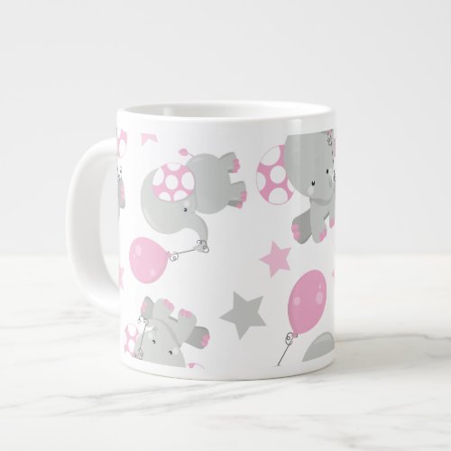 Pattern Of Elephants Cute Elephants _ Pink Gray Giant Coffee Mug