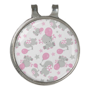Pattern Of Elephants, Cute Elephants - Pink Gray Golf Hat Clip