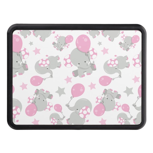 Pattern Of Elephants, Cute Elephants - Pink Gray Hitch Cover (Front)